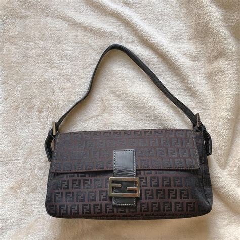 fendi black zucca baguette|Fendi zucca bag vintage.